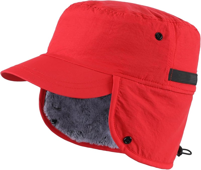 Connectyle Men's Winter Hat with Visor Warm Earflaps Hat Fully Lined Faux Fur Baseball Cap Trapper Hunting Hats - Image 1